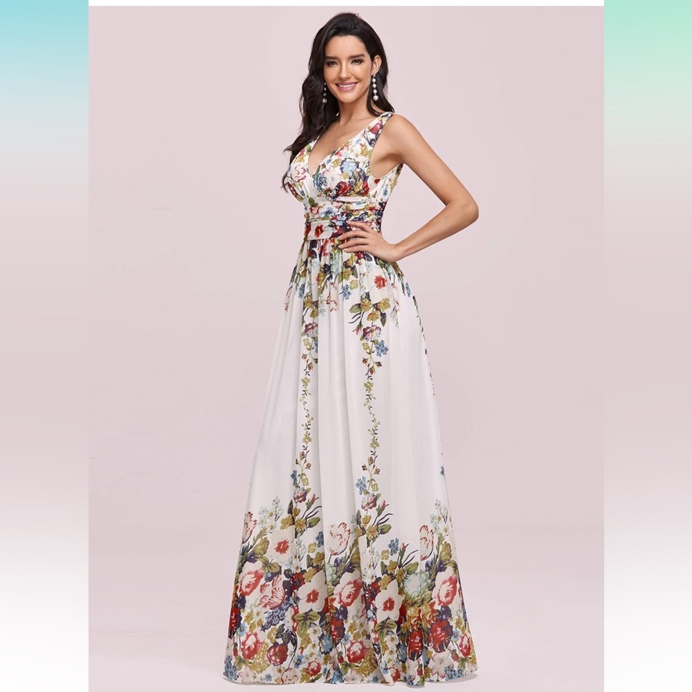 Brand: Ever Pretty Floral Printed Sleeveless V Neck Maxi Dress - Picture 13 of 16